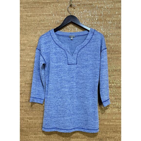 T by Talbots Small blue 3/4 sleeve pullover V-neck tunic sweatshirt - Picture 1 of 6